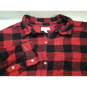Croft And‎ Barrow Womens 1X Long Sleeve Button Up Flannel Plaid Shirt